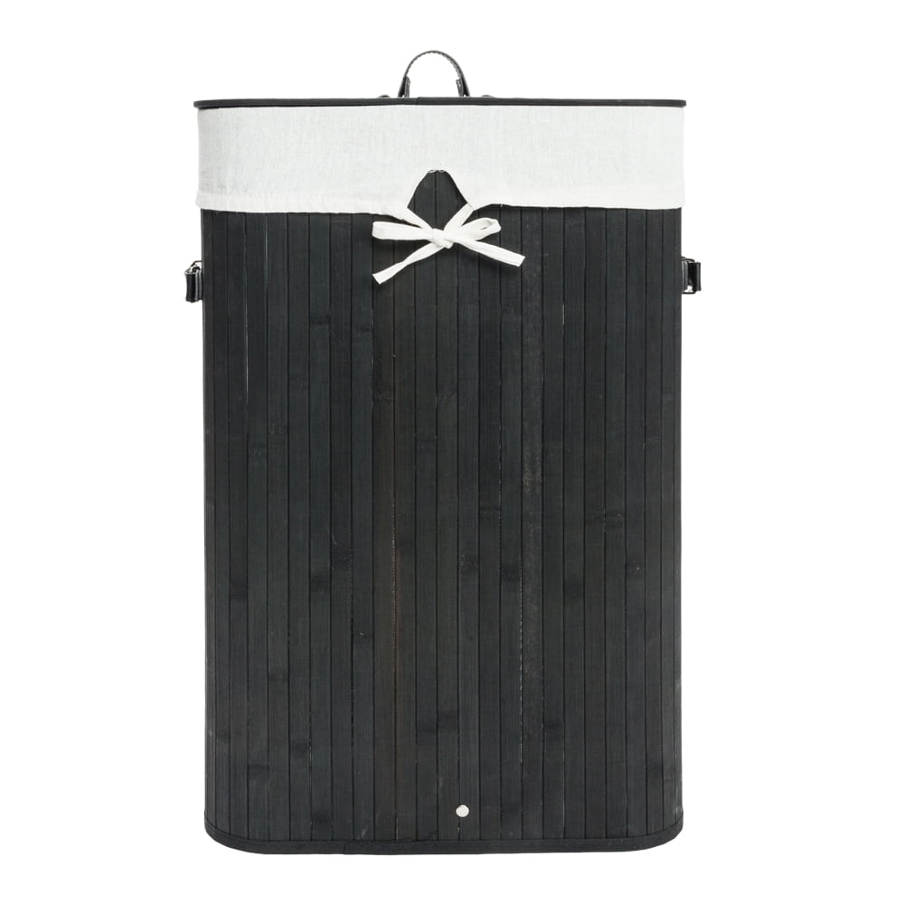 Kepooman Single Lattice Bamboo Foldable Hamper with Lid, Dark Black Kepooman Single Lattice Bamboo Foldable Hamper with Lid, Dark Black