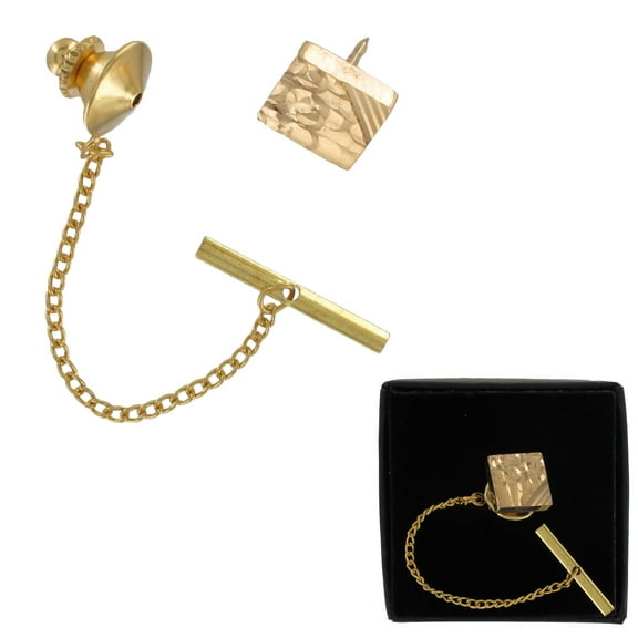 Men's Gold Tone Hammered Striped Square Tie Tac Tack Pin Gift