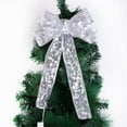 thumbnail image 4 of LED Ribbon Bow Fairy Lights- Christmas Tree Topper- Silver Glitter Ribbon Bowknot- Decoration Lights for Christmas Tree Top- Thanksgiving Wedding Birthday Party Christmas Ornament, 4 of 10