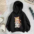 thumbnail image 3 of WOYY Girl Casual Hoodie Cartoon Cat Graphic Pullover Hooded Sweatshirt, Black, 3 of 3