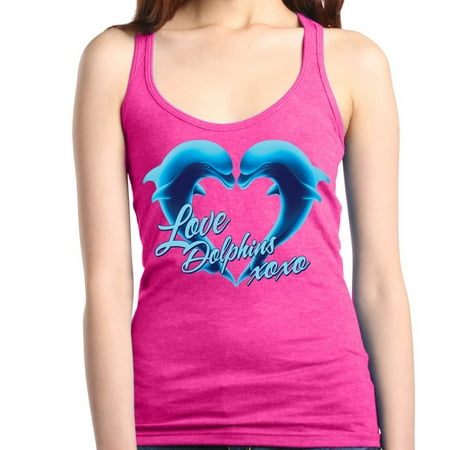 Racerback Heart - Shop4Ever Women's Love Dolphins XOXO Blue Dolphin Heart Racerback Tank Top