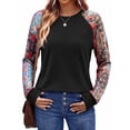 thumbnail image 3 of SPROUTOP Color Block Sweatshirts for Women Raglan Long Sleeve Shirts Casual Crewneck Printed Pullover Tunic Tops, 3 of 11