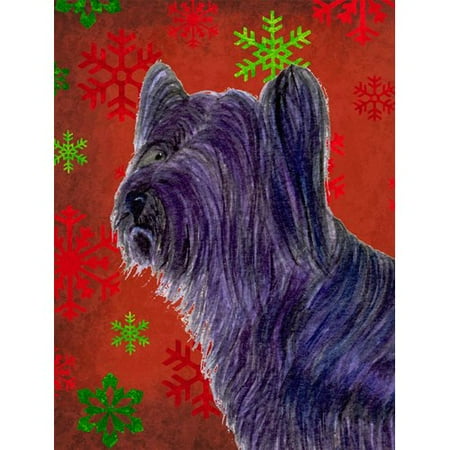 Caroline's Treasures Skye Terrier Red Green Snowflake Holiday Christmas House Vertical Flag