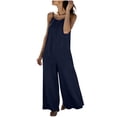 thumbnail image 5 of PWPSG Womens Summer Denim Jumpsuits Sleeveless V Neck Casual Playsuits with Drawstring Waist and Wide Leg Blue L, 5 of 8