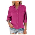 thumbnail image 4 of Women's Plus Size Cotton Linen Button Down Shirt, Collared Loose Fit Blouse, Classic Casual Tunic Top for Work, Daily Wear, Office and Relaxed Outfits Hot Pink M, 4 of 9