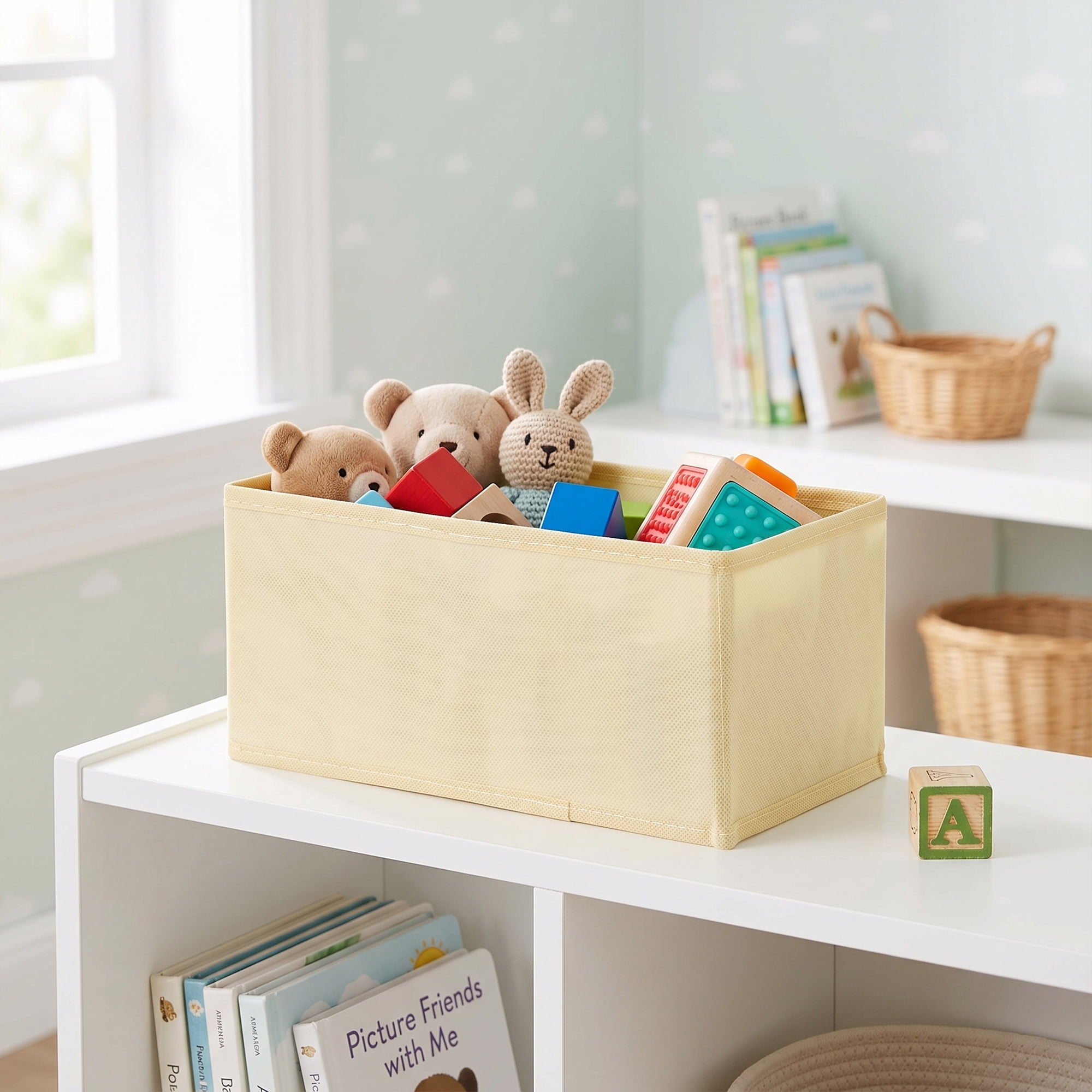 Unique Bargains Storage Bin with Zipper for Organizing Clothes Beige 11" x 5.5" x 4.7"