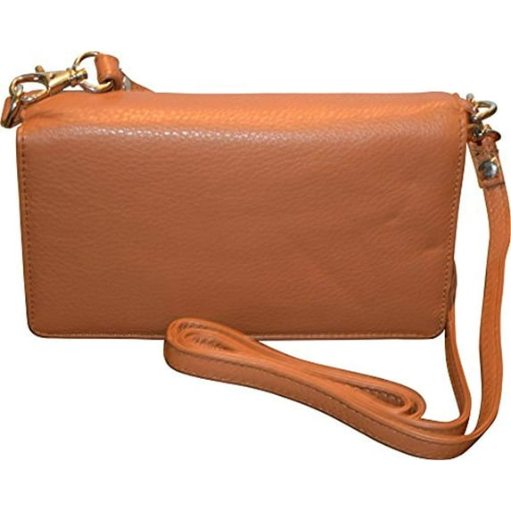 Pielino Women's Genuine Leather Smart Phone Crossbody Wallet With Shoulder Strap (Camel)
