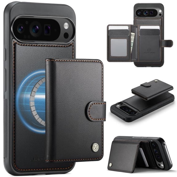 JEEHOOD Case For Google Pixel 9 Pro XL/10 Pro XL, RFID Blocking Compatible With MagSafe Detachable 2 In 1 Wallet With Snap fastening Card Holder,PU Leather Case,Kickstand Magnetic Protective Cover