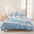 thumbnail image 3 of Full Quilt Set 78''x90'', Ombre Blue Waves Lightweight Summer Bedspread Coverlet Set with 2 Pillow Shams, Gradient Coastal Beach Sandy Ocean Breathable All Season Quilt Bedding for Bedroom/Guest Room, 3 of 9