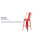 thumbnail image 2 of Commercial Grade 4 Pack 30" High Red Metal Indoor-Outdoor Barstool with Back, 2 of 9