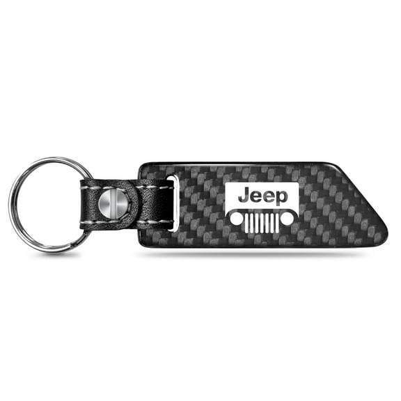 Jeep Grill Real Carbon Fiber Blade Style with Black Leather Strap Key Chain