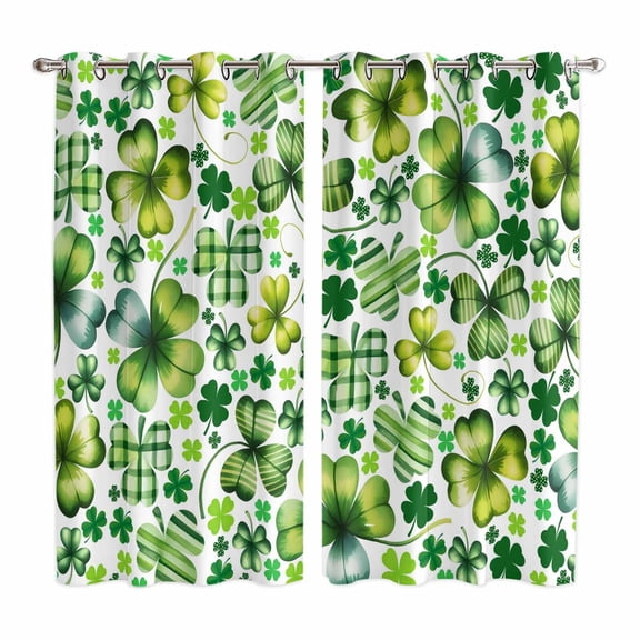 St. Patrick's Day Kitchen Curtains Window Panels, Lucky Shamrocks Spring Country Leaves Insulated Window Treatment Curtain, Grommet Curtains for Bedroom/Living Room/Bathroom, 2 Piece 52"Wx84"L