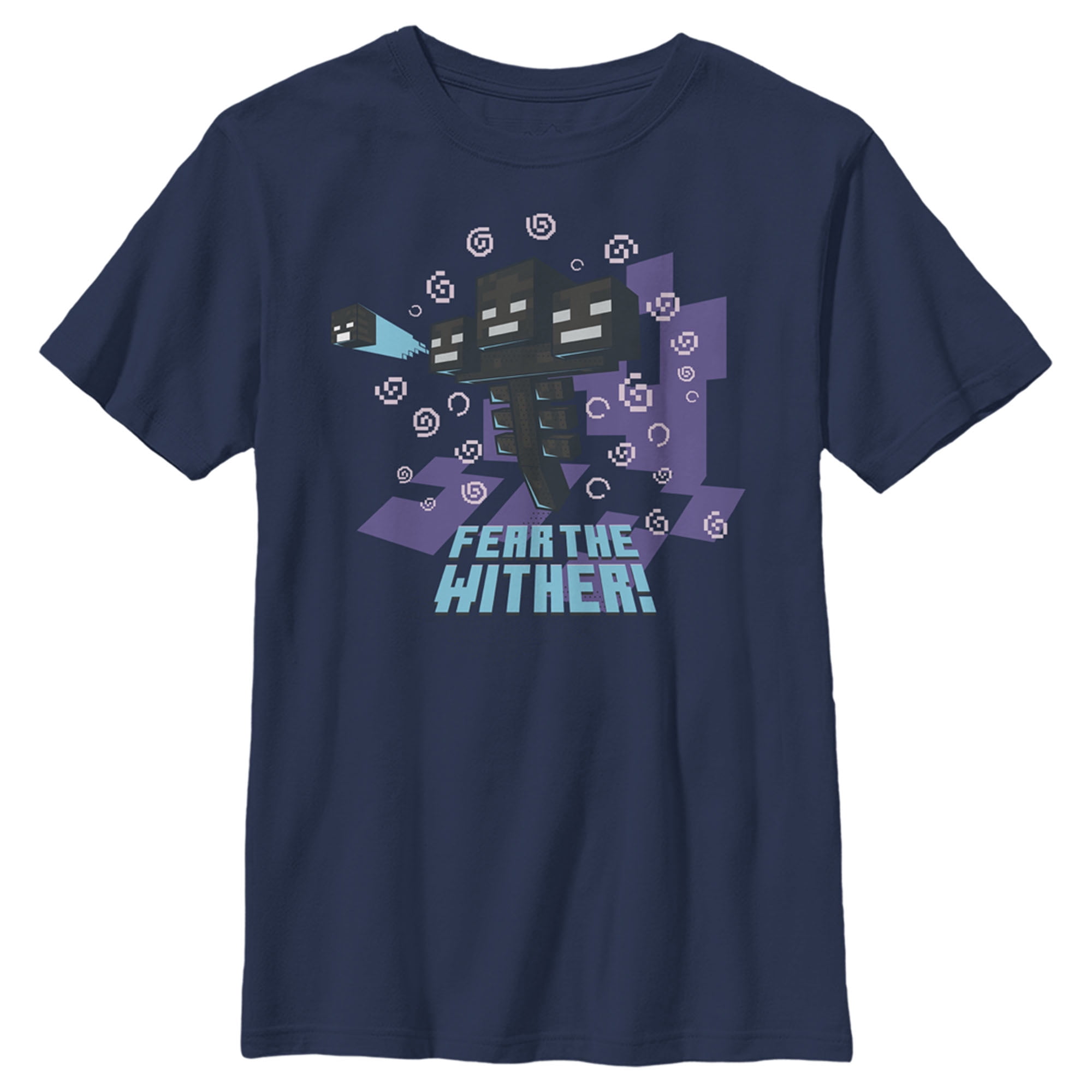 Boy's Minecraft Fear the Wither Graphic Tee Navy Blue Medium