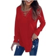 thumbnail image 1 of Timegard Womens Tops V Neck Drawstring Comfy Mid Long Blouse Casual Solid Color Tee Tops Fall Fashion, 1 of 6