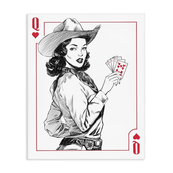 Stupell Industries Art Deco Cowgirl Queen of Hearts Canvas Art, 16 x 20, by Ziwei Li