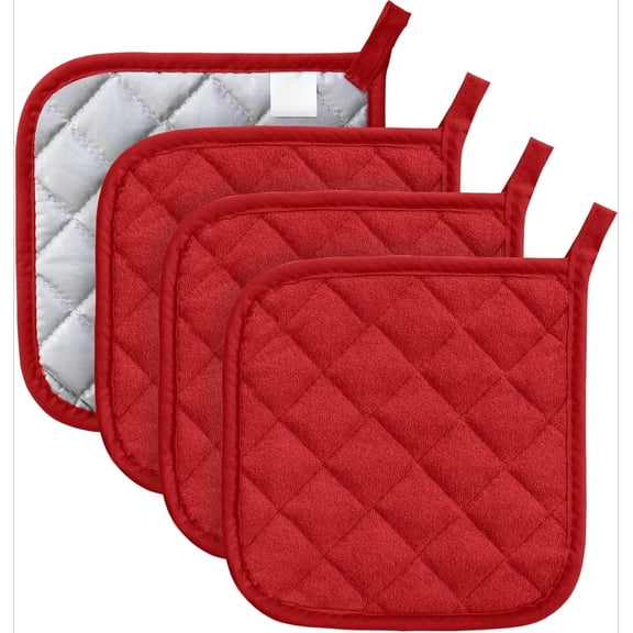AIJIA 4 Pack Pot Holders for Kitchen Heat Resistant Pot Holders Sets Oven Hot Pads Terry Cloth Pot Holders for Cooking Baking(7"*7",RED)
