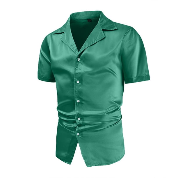 Blusa y camisa de manga corta con cuello vuelto para hombre, camisa brillante de manga corta con cuello vuelto, blusa de manga corta con cuello vuelto, abrigo de poliéster para hombre