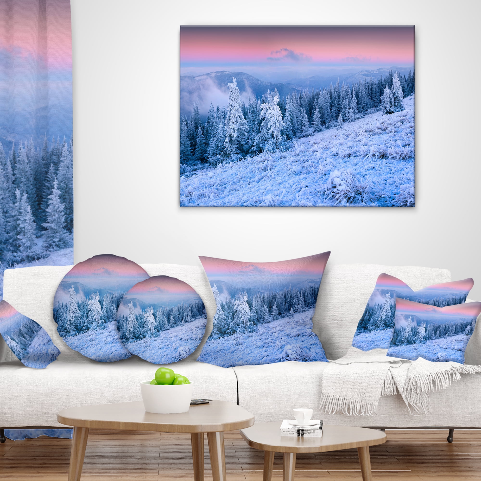 Designart Winter Sunrise over Mountain - Landscape Photography Throw Pillow - 12x20