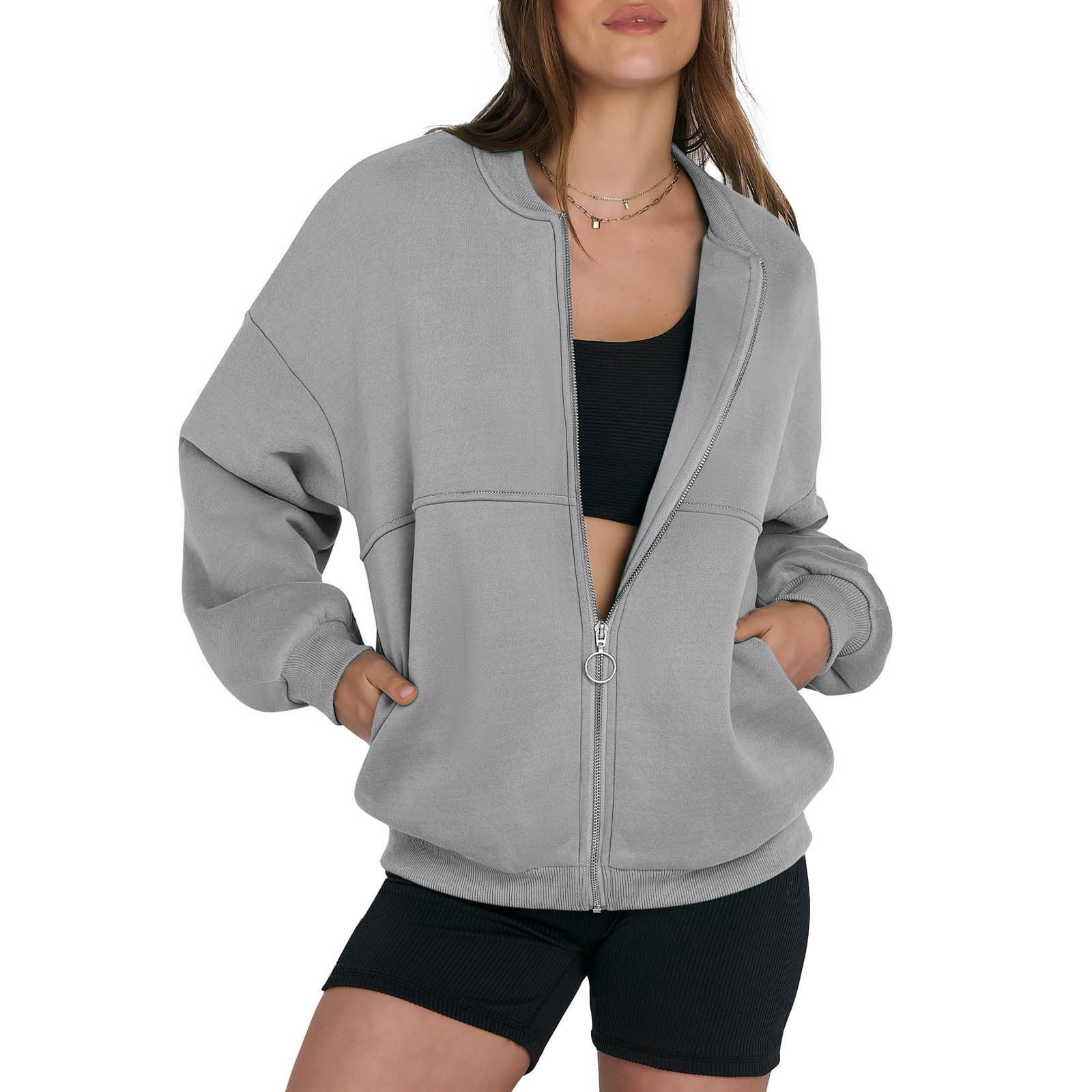 kamemir Sweatshirts for Women Zipper Front Oversized Zip Up