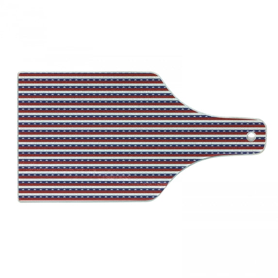 4th of July Cutting Board, Stars and Stripes Pattern American Flag Inspired Patriotic Theme, Tempered Glass Cutting and Serving Board, Wine Bottle Shape, Violet Blue Ruby White, by Ambesonne