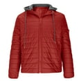 thumbnail image 5 of BiZtdJrK Mens Puffer Jacket with Hood Lightweight Warm Winter Coat Solid Color Casual Quilted Jackets with Zip Pocket, Red, S, 5 of 7