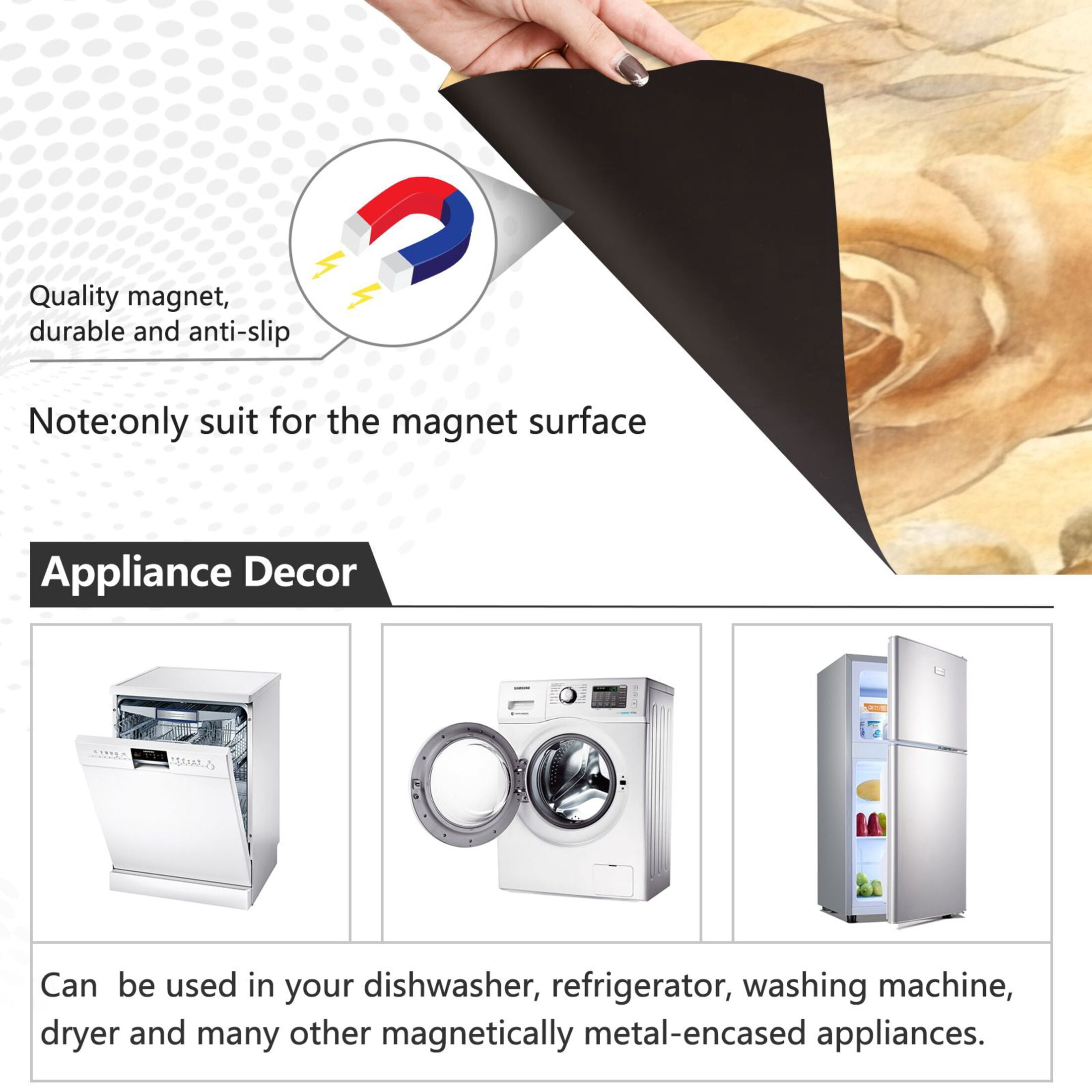 Dishwasher Magnetic Sticker 23x26 Inch Refrigerator Magnetic Sticker Washing Machine Magnetic Sticker Kitchen Panel Magnetic Sticker Home Decor Cartoon Yellow Roses Seamless