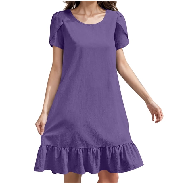 Liquidation d'Été 2025! Robe Grande Taille pour Femmes, Robe d'Été en Solde pour Femmes, Robe Longue en Coton et Lin avec Ourlet à Volants