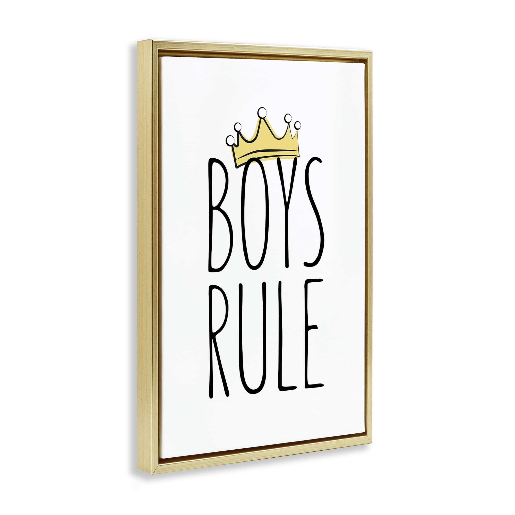 Stupell Industries Boys Rule with Crown Text & Numbers Painting Gold Floater Framed Canvas Art Print Wall Art, 17 x 25