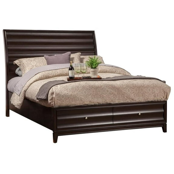 Bowery Hill Queen Wood Panel Bed in Black Cherry