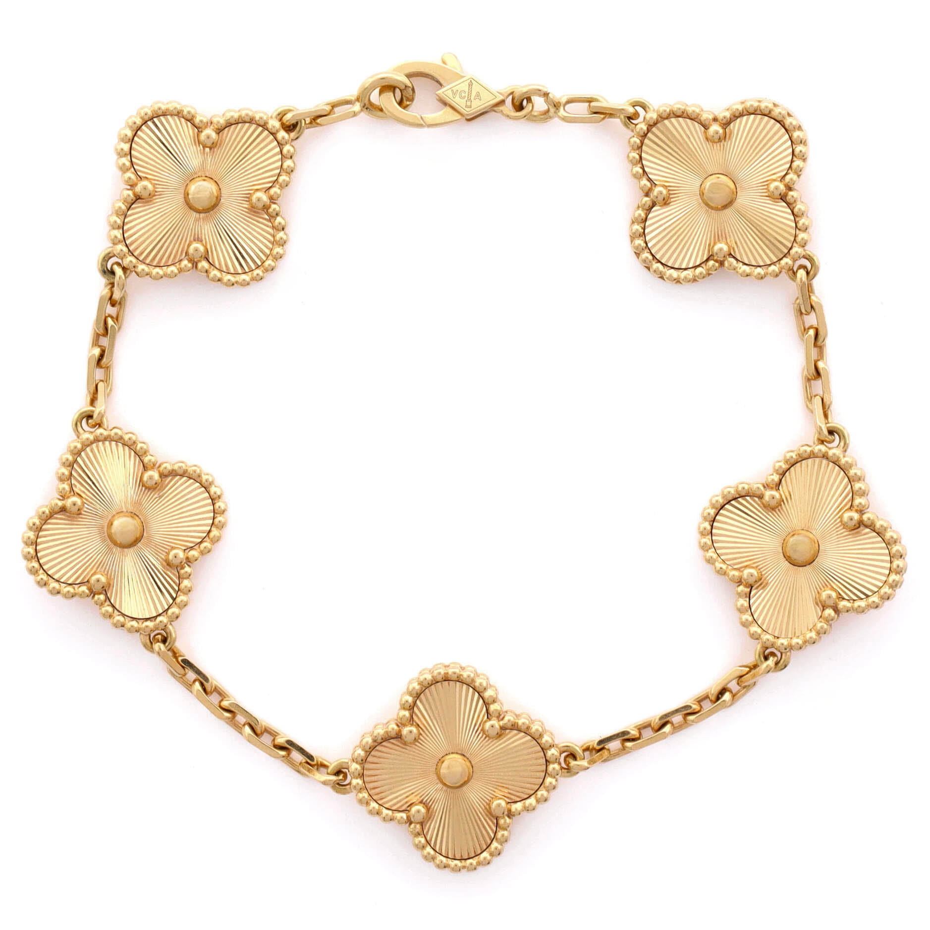 Pre-Owned Van Cleef & Arpels Vintage Alhambra 5 Motifs Bracelet Guilloche 18K Yellow Gold By Rebag