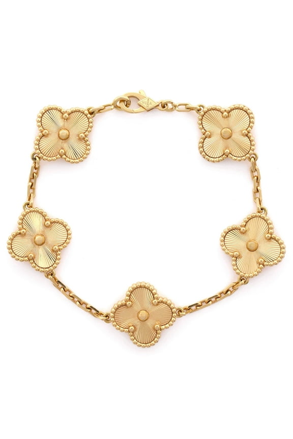 Pre-Owned Van Cleef & Arpels Vintage Alhambra 5 Motifs Bracelet Guilloche 18K Yellow Gold By Rebag