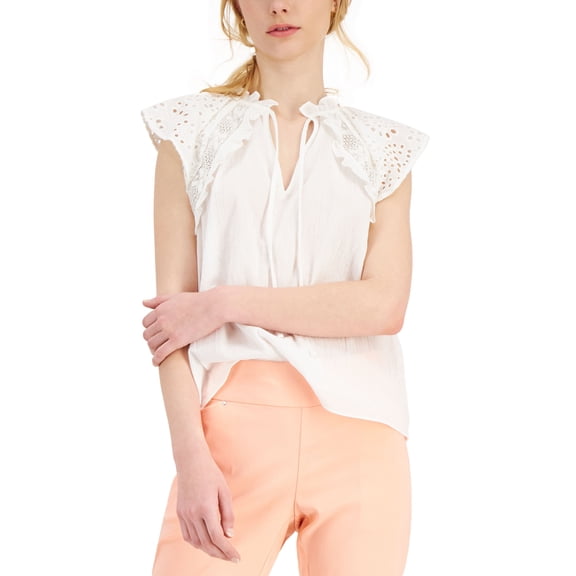 Women's Eyelet-Trim Top Washed White S