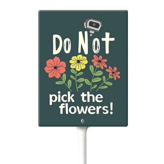 Eveokoki Please Do Not Pick The Flowers Sign with Stake Metal Yard Sign Garden Signs Outdoor for Lawn Yard Garden Decor, Easy to Install 7 x 8.8Inch