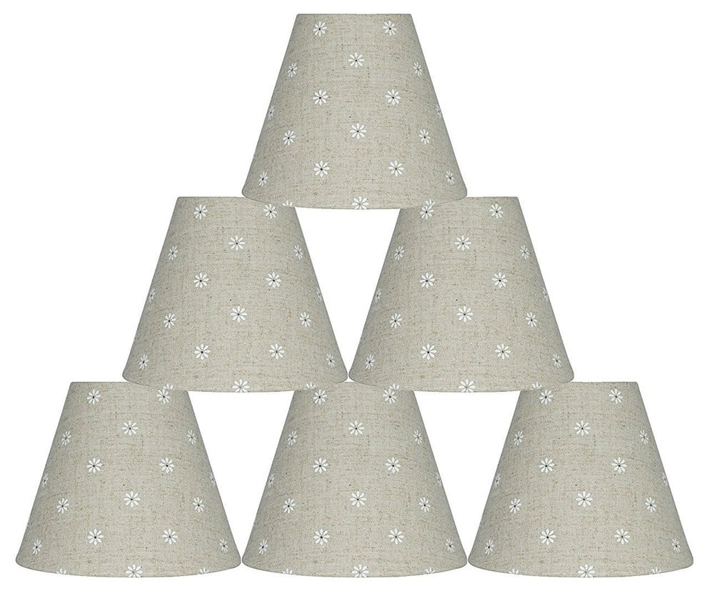 Urbanest Chandelier Lamp Shade, Natural Linen With Daisies, 3x6x5", Set