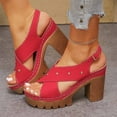 thumbnail image 6 of Women's Block Heel Platform Sandals Peep Toe Crisscross Strap Casual Summer Shoes with Adjustable Buckle Studded Detail Non Slip Comfortable High Heel Sandals for Women, 6 of 10