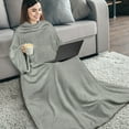 thumbnail image 2 of PAVILIA Light Grey Fleece Wearable Blanket with Sleeves for Adults Women Men, Soft Warm Full Body Wrap Throw, Sweatshirt Pocket, Cozy Pullover Robe Blanket with Arm, Gifts for Christmas Mom Wife, 2 of 7