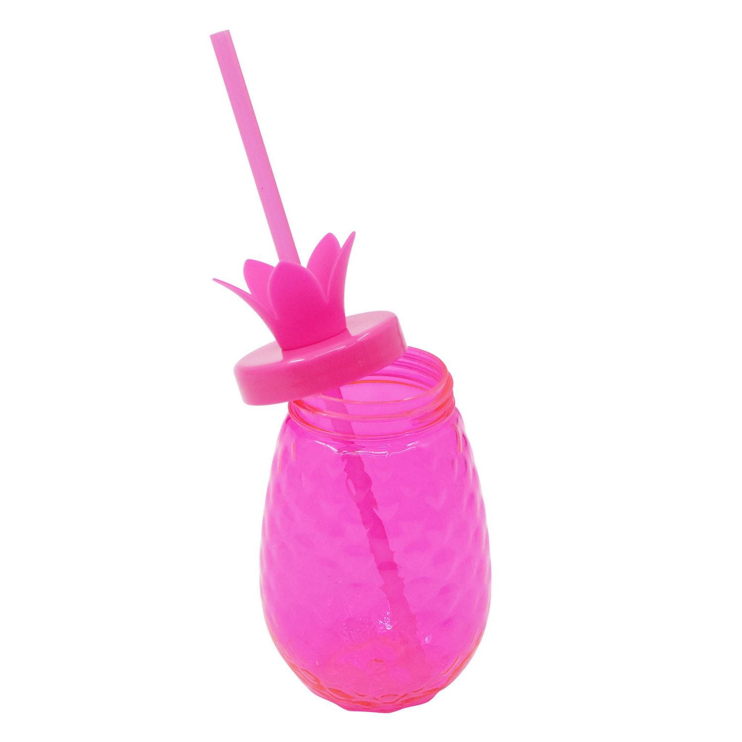 Mainstays Pineapple Pink Plastic Tumbler with Straw, Drinkware, 1 piece