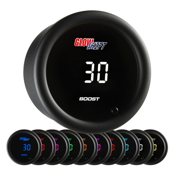 GlowShift | 2-1/16 (52mm) 10 Color Digital Series 45 PSI Boost Vacuum Gauge for Cars and Trucks