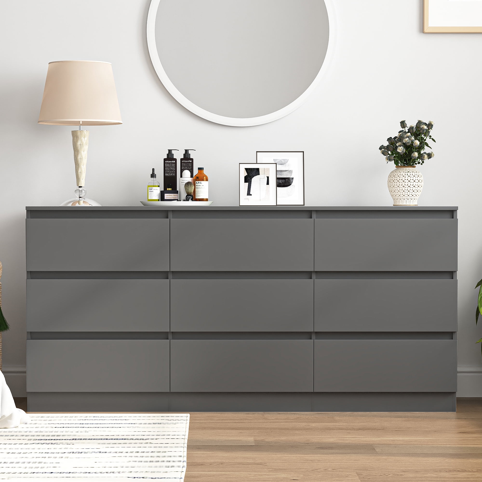 Kadyn 9 Drawers Dresser Cabinet, Storage Cabinet for Living Room, Dressers & Chests of Drawers for Hallways, Gray Kadyn 9 Drawers Dresser Cabinet, Storage Cabinet for Living Room, Dressers & Chests of Drawers for Hallways, Gray
