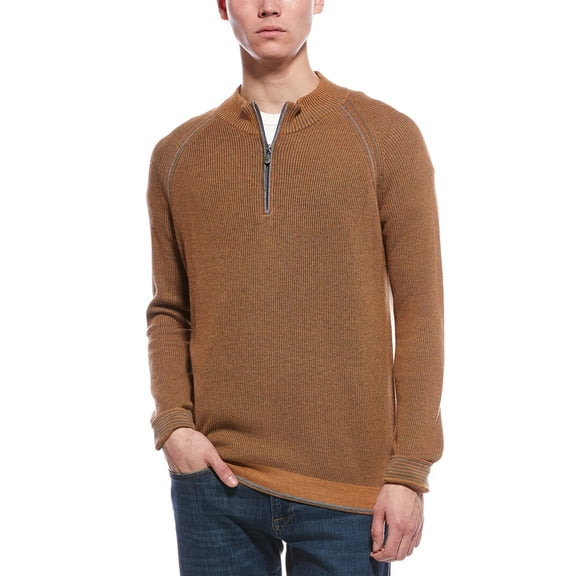Raffi mens English Rib 1/4-Zip Sweater, l, Brown