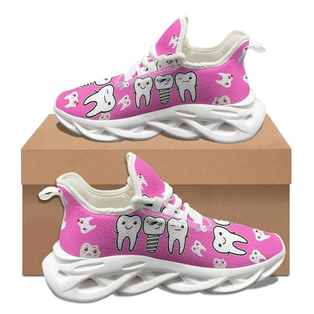 Zapatillas deportivas con diseño de dientes de dibujos animados, ligeras y transpirables, con cordones, para mujer, tenis al aire libre