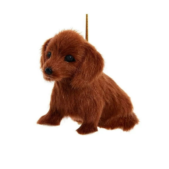 Kurt Adler F2242BDA Furry Brown Dachshund Dog 4 x 3 Inch Acrylic Hanging Christmas Decoration Ornament
