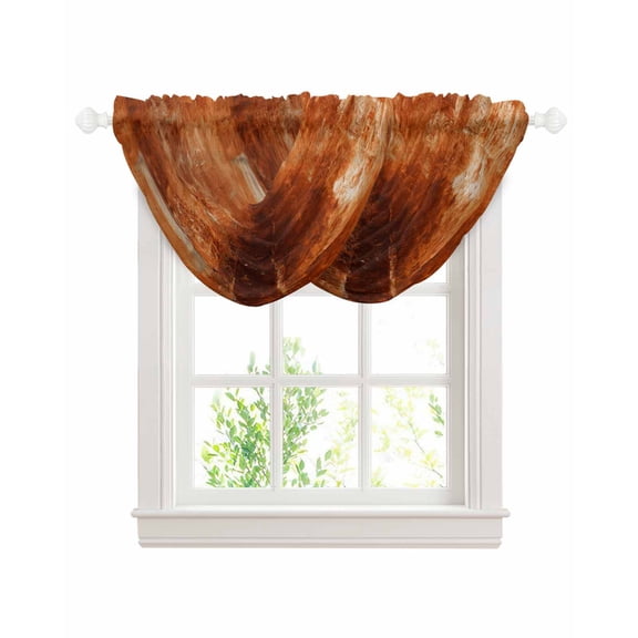 Burnt Orange Waterfall Valances for Windows, Oil Painting Modern Abstract Art Vintage Kitchen Sheer Valance Curtains, Rod Pocket Elegant Swag Valances for Living Room Bedroom, 47.2"x38.5", 2 Panel