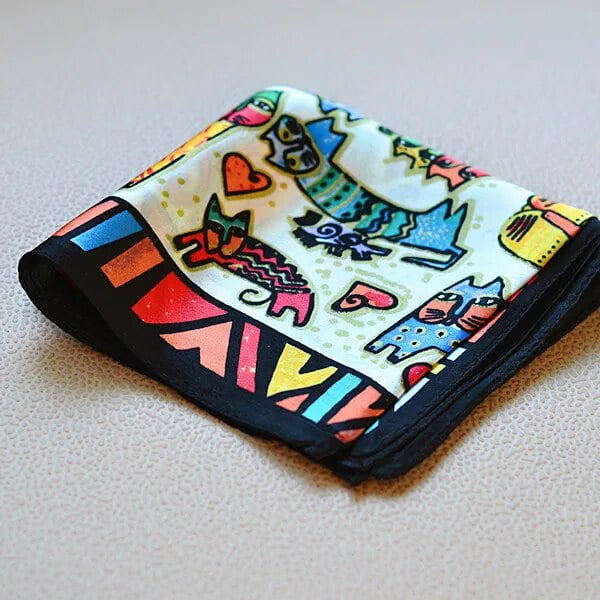 Cat headscarf women foulard handkerchief lady scarves small square natural silk scarf bandana wrap 50*50cm christmas gift child