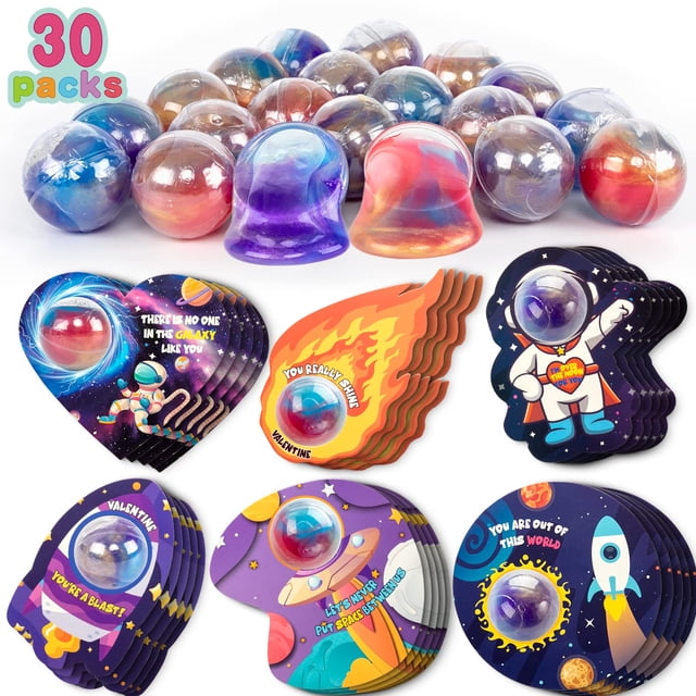 Juego de tarjetas de San Valentín DAZONGE 30 con Galaxy Slime Balls Kids