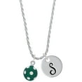 thumbnail image 1 of Delight Jewelry Silvertone 3-D Frosted Green Resin Ornament with Crystals Silvertone Script Initial Disc - S - Charm Necklace, 20"+3", 1 of 4
