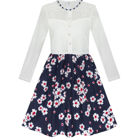 Girls Dress Lace Pearl Plum Blossom Elegant Princess Dress 7