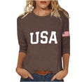 thumbnail image 2 of BRGZLK Women's Summer Tops Fashion Casual Independence Day USA Graphic Round Neck 3/4 Sleeve T-shirt Lightweight American Flag Loose Top 4th of July Brown S, 2 of 5