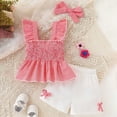 thumbnail image 2 of kpoplk Toddler Baby Girl Clothes Summer Linen Outfit Bows Ruffle Vest Shirts + Ruffled Short Set 12 18 24 Month 2T 3T(Red,5-6 Y), 2 of 7