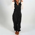thumbnail image 2 of Gibobby pantalones siameses de pierna ancha Pijamas de manga larga de lana artificial para mujer Casual Color sólido Cremallera Suelta con capucha Mono Pijamas Casual Invierno(Negro， XXL), 2 of 5